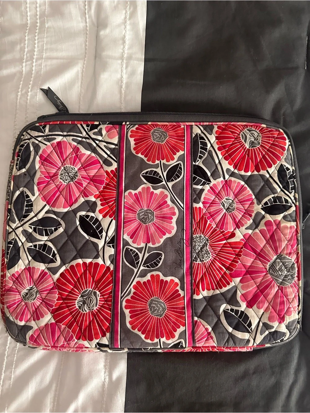 Vera Bradley Floral Quilted Laptop Sleeve in Pink and Gray